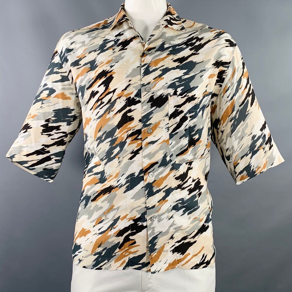 LEMAIRE Size XXL Multi Color Abstract Viscose One Pocket Short Sleeve Shirt